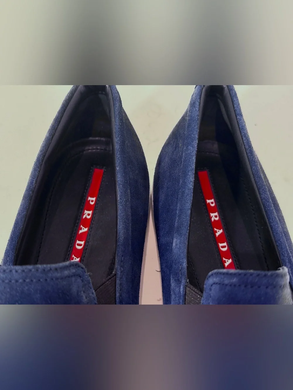 Prada Navy Suede Slip-On Loafers